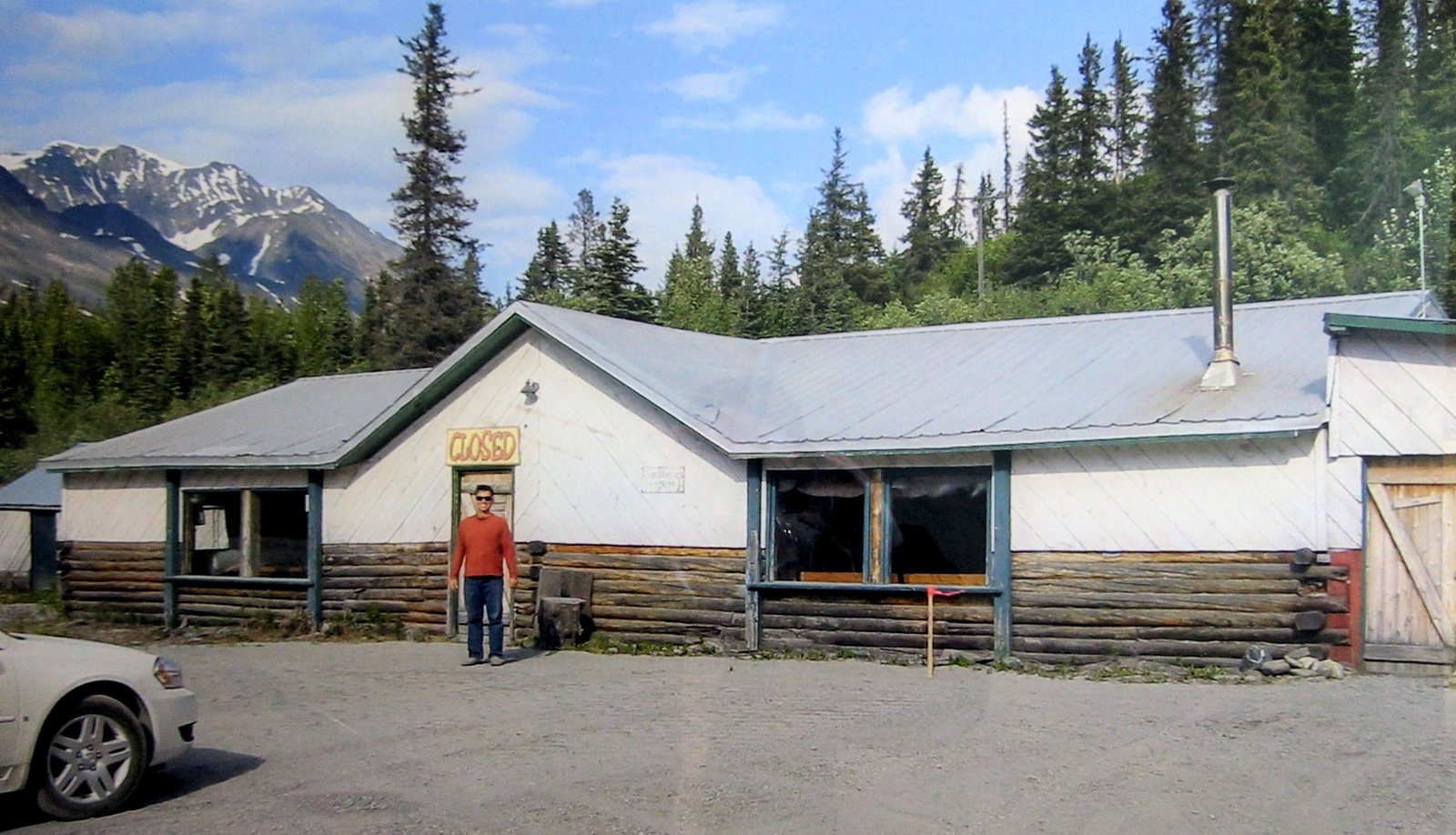The closed sign on the old Tsaina Lodge, Thompson Pass, Alaska