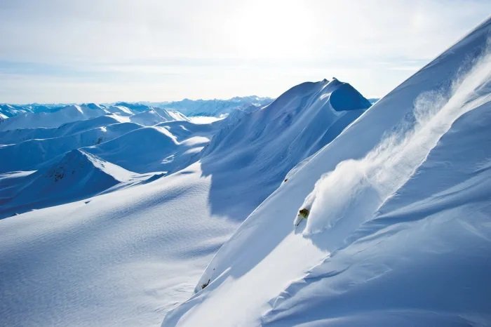 A skier in deep Chugach powder, Valdez, Alaska