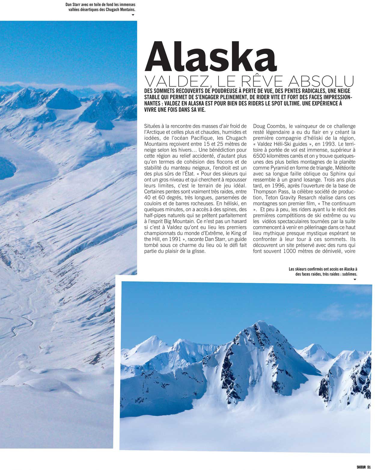 Article de Skieur Magazine sur l'héliski à Valdez, Alaska