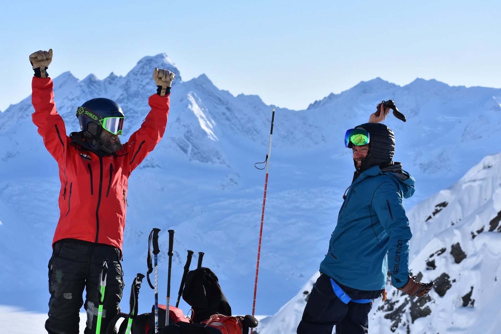 Skiers being dropped by helicopter in the Chugach Mountains, Valdez, Alaska