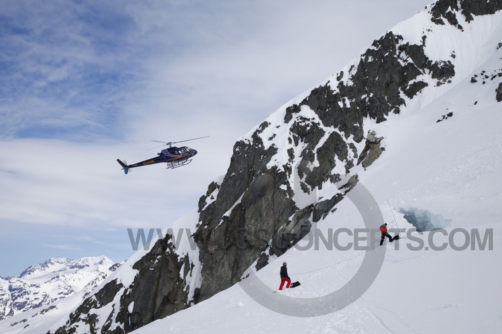 A crevasse rescue on a glacier in the Chugach Mountains, Alaska