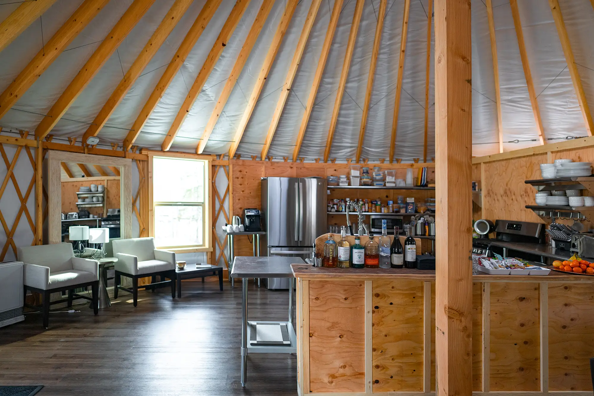 The private bar and kitchen yurt at the Alaska Rendezvous Lodge